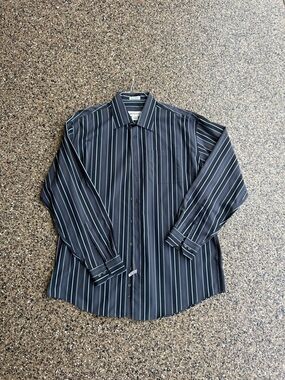 Pronto Uomo Black Dress Shirt with White & Grey Stripes